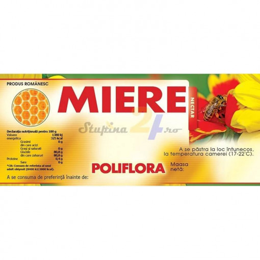 Eticheta miere Poliflora Nectar rosie 115 mm x 50 mm