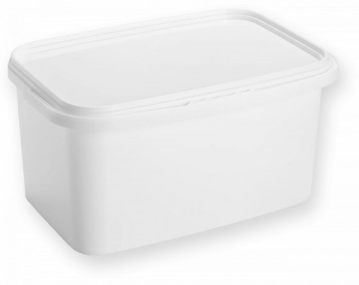 Galeata dreptunghiulara din plastic alb cu capac clipsabil si toarta - 10 litri