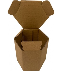 Cutie din carton ondulat hexagonal pentru borcane mici, design elegant și ecologic.