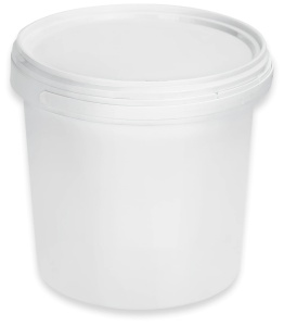 Galeata rotunda din plastic 1.6 litri alba cu capac clipsabil alb si toarta