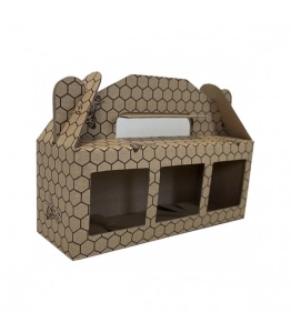 Ambalaj decorativ „Honey” pentru 3 borcane, model fagure cu mâner