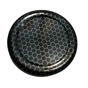 Capac decorativ negru cu fagure auriu, diametru 82 mm, compatibil cu borcan 720 ml pentru miere sau produse apicole premium. - onomeus.ro