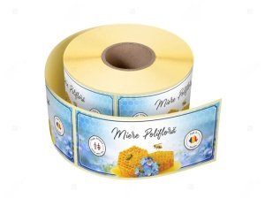 Rola etichete borcan miere Poliflora 144 x 54 mm - ROLA 500 buc