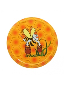 Capac pentru borcane de 370ml - Albina cu galetuse cu miere, fundal portocaliu