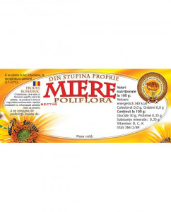 Etichete miere portocalie Poliflora din stupina proprie 115 mm x 50 mm