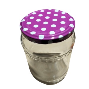 Capac mov cu buline albe, diametru 82 mm, compatibil cu borcane de 720 ml pentru miere sau dulceata.(3) - onomeus.ro