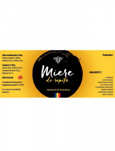 Eticheta borcan miere de Rapita negru cu galben 120mm x 52mm