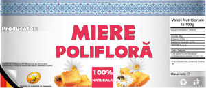 Eticheta traditionala pentru borcan de miere Poliflora 120mm x 52mm