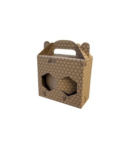 Ambalaj decorativ „Honey” pentru 2 borcane de 370 ml, model fagure cu mâner.