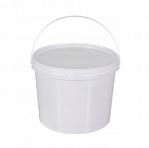 Galeata rotunda 5 litri din plastic alb cu capac clipsabil alb si toarta