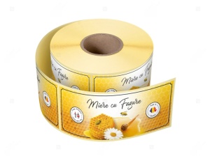 Rola etichete borcan Miere cu Fagure 144 x 54 mm - ROLA 500 buc