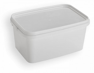 Galeata dreptunghiulara din plastic alb cu capac clipsabil si toarta - 2.5 litri