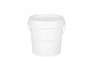 Galeata rotunda din plastic alb cu capac clipsabil si toarta - 1 litru