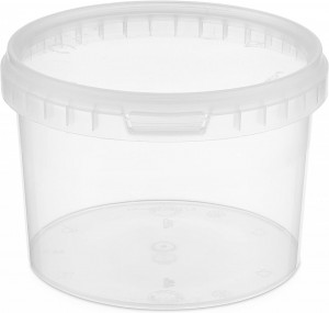Galeata rotunda din plastic transparenta cu capac clipsabil transparent - 0.5 litri