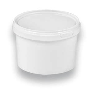 Galeata rotunda 0.5 litri din plastic alb cu capac clipsabil alb