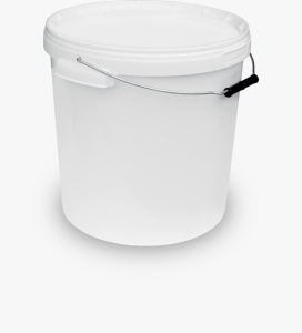 Galeata rotunda din plastic alb cu capac clipsabil si toarta metalica - 25 litri