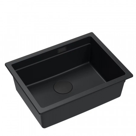 Chiuvetă LOGAN 100 GraniteQ carbon pur 56×45×21,5 cm, 1 vas, suspendată cu sifon manual carbon pur