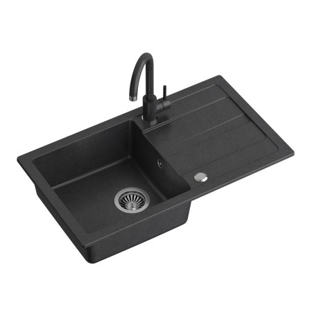 Chiuveta granit GO-MAX BLACK 1-kit (77x44x17,5) + mixer de culoare + sifon manual cu dop