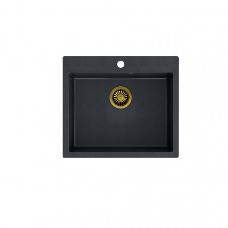 MORGAN 110 + chiuvetă cu 1 vas din nano PVD + sifon / diamant negru / elemente aurii