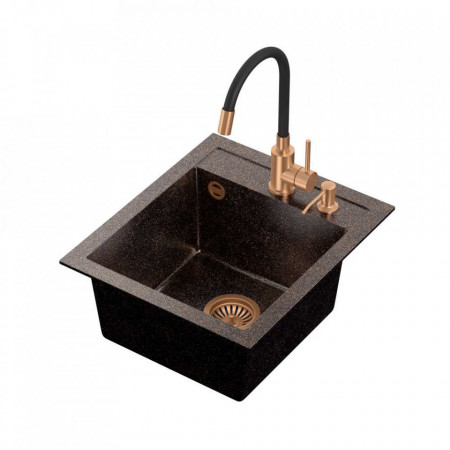 ART JOHNNY 100 Steingran Art Copper Black Pearl cu sifon manual, baterie Maggie și dozator - cupru perlat negruu