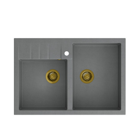 BILL 120 + chiuvetă cu 2 vase din nano PVD + sifon / piatră argintie / elemente aurii