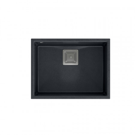 DAVID 50 Chiuvetă sub suprafață cu 1 vas cu deșeuri pătrate + sifon economisește spațiu / diamant negru / elemente din oțel