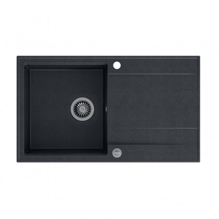 EVAN 111 Chiuvetă încastrată cu 1 vas cu scurgere + sifon economisește spațiu / diamant negru / elemente din oțel