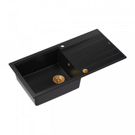 Chiuveta compozit incastrata Quadron Unique Evan 146 XL negru carbon - cupru 100x50 cm