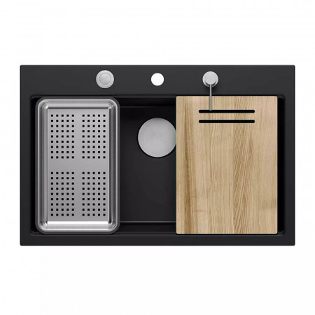 Statie de lucru incastrata Quadron Unique Marc negru carbon - inox 76x50 cm