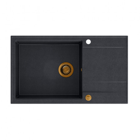 EVAN 136 XL + chiuvetă încastrată cu 1 vas din nano PVD cu scurgere + sifon economisește spațiu culoare PVD / diamant negru / elemente din cupru