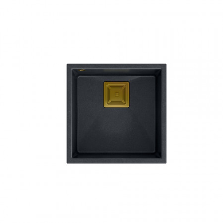 DAVID 40 chiuveta nano PVD cu 1 vas sub suprafață cu deșeuri pătrate + sifon / diamant negru / elemente aurii