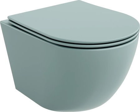Vas WC suspendat rimless cu capac slim Verde deschis mat