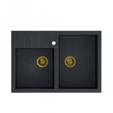 BILL 120 + chiuvetă cu 2 vase din nano PVD + sifon / diamant negru / elemente aurii