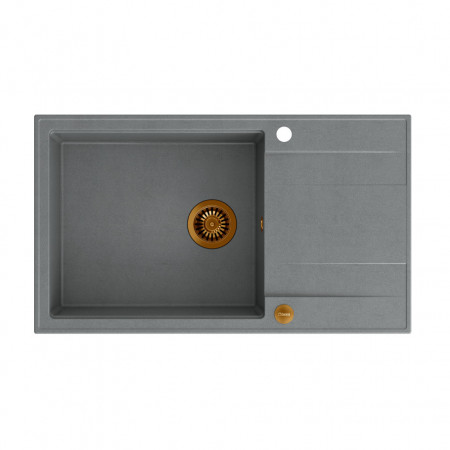 EVAN 136 XL + chiuvetă încastrată cu 1 vas din nano PVD cu scurgere + sifon / piatră argintie / elemente de cupru
