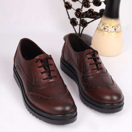 Pantofi din piele naturală bordo Cod 2499