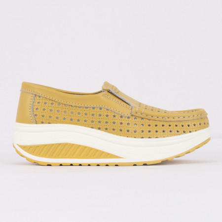 Pantofi din piele naturală pentru dame cod A522 Yellow