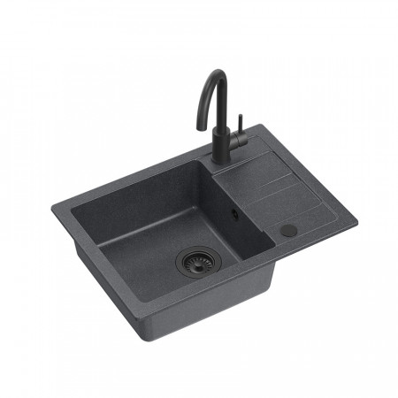 Chiuveta de bucatarie granit GO- SMART very black 1 + robinet + sifon manual si dop