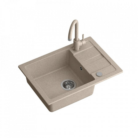 Chiuveta din granit GO-SMART BEIGE 1-kit (62x44x17,5) + mixer de culoare + sifon manual cu dop