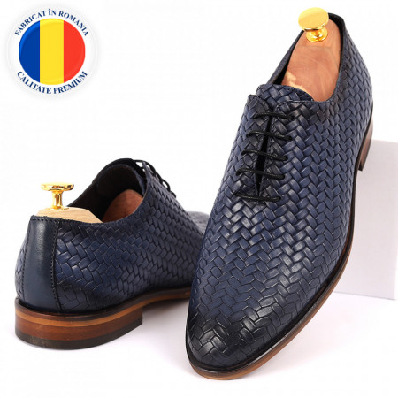 Pantofi din piele naturală pentru bărbați cod 2012 Albaştri