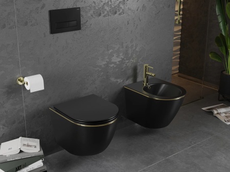 Set vas WC + Bideu FLSK Black/Gold edge
