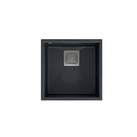 DAVID 40 Chiuvetă sub suprafață cu 1 vas cu deșeuri pătrate + sifon economisește spațiu / diamant negru / elemente din oțel