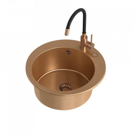 Lavoar Art James 210 (Ø51x20) Steingran Art Copper cu sifon manual, robinet Maggie PVD din cupru și capac - cupru