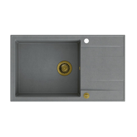 EVAN 136 XL + chiuvetă încastrată cu 1 vas din nano PVD cu scurgere + sifon / piatră argintie / elemente aurii