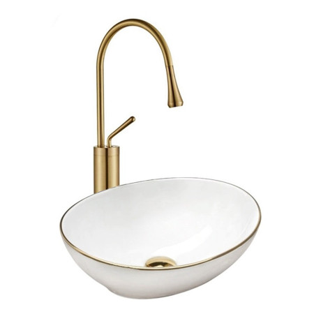 Lavoar alb pentru blat VERA cu margine aurie 40,5x33x14 cm