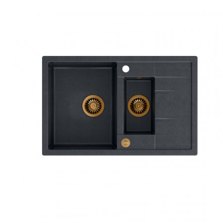 MORGAN 156 + chiuvetă încastrată cu 1,5 vase nano PVD cu scurgere + sifon economisește spațiu culoare PVD / diamant negru / elemente din cupru