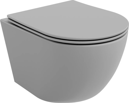 Vas WC suspendat rimless cu capac slim Gri deschis mat