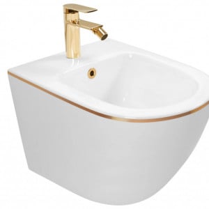 Bideu suspendabil Rea Carlo Mini White Gold Edge Alb cu dunga Aurie - Img 3