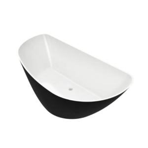 Cadă MARYLAND din marmură turnată, freestanding, de perete, 170x80cm – negru / alb lucios - Img 1