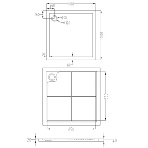 Cădiță de duș VELDMAN MODESTO albă 100 x 100 cm cu sifon - Img 2