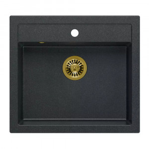 Chiuveta compozit incastrata Quadron Unique Bill 110 negru diamant - auriu 60x54 cm